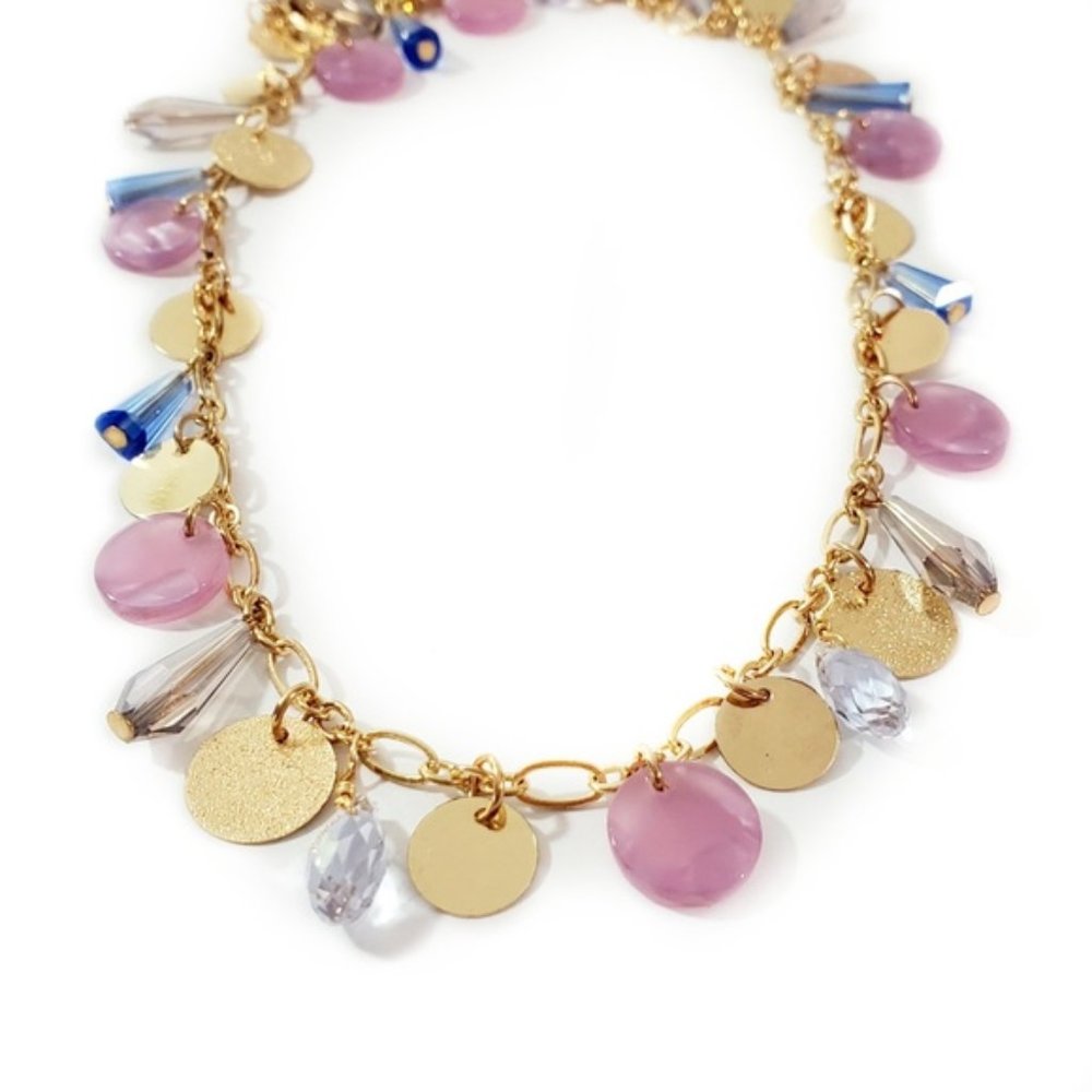 Long Lavender & Gold Mini Coin Layering Necklace